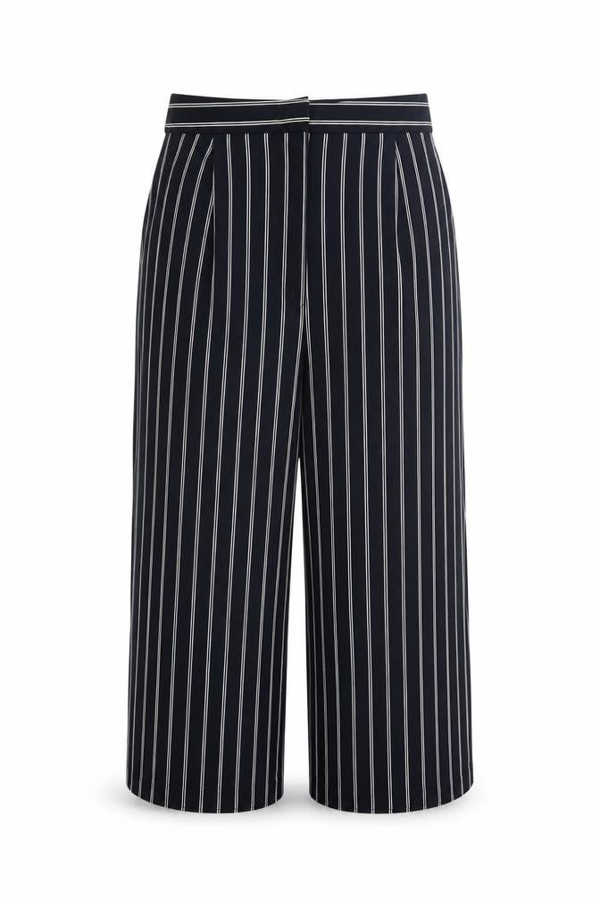 Monki Women's Black Striped Cropped Wide-Leg Trousers