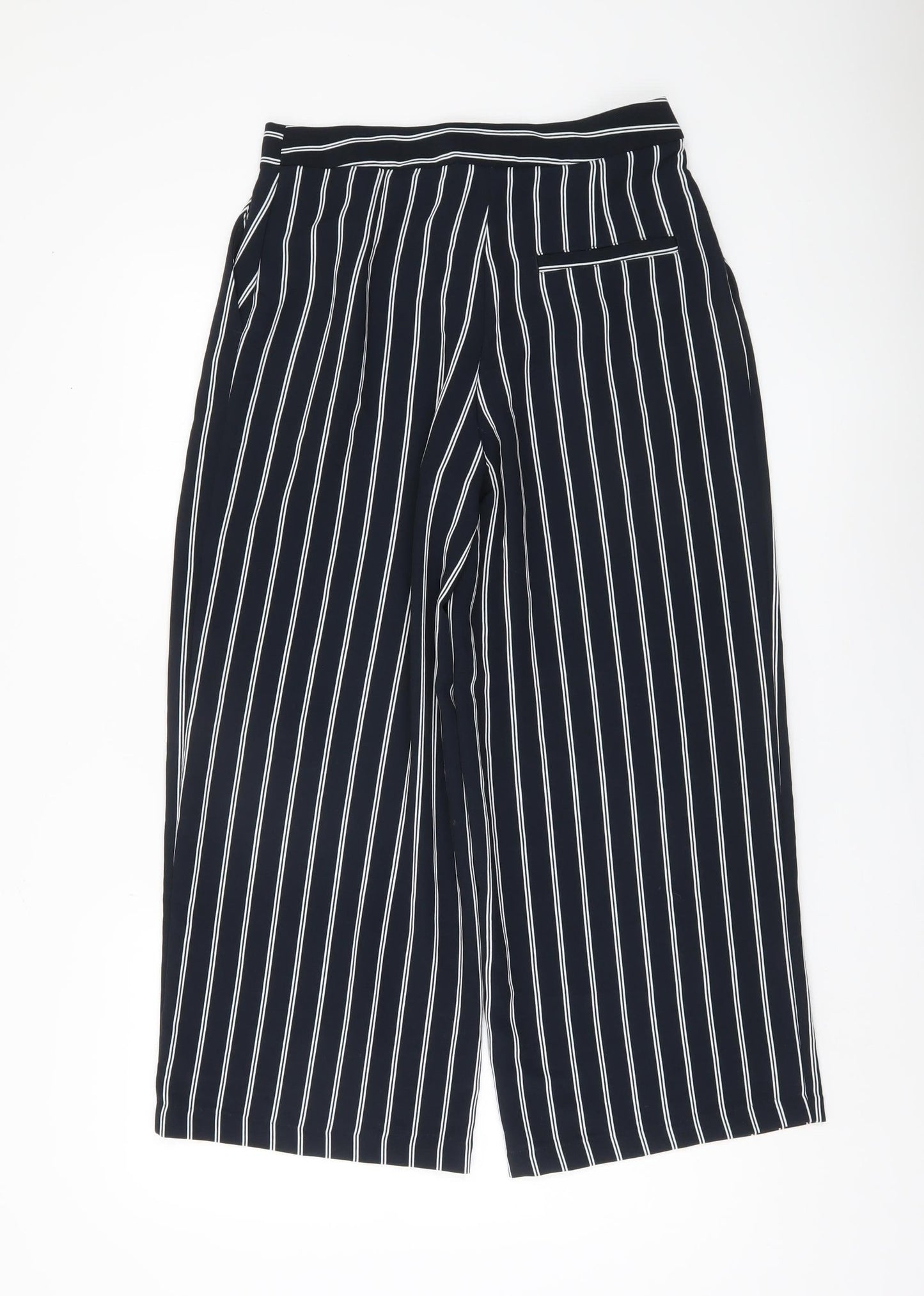 Monki Women's Black Striped Cropped Wide-Leg Trousers