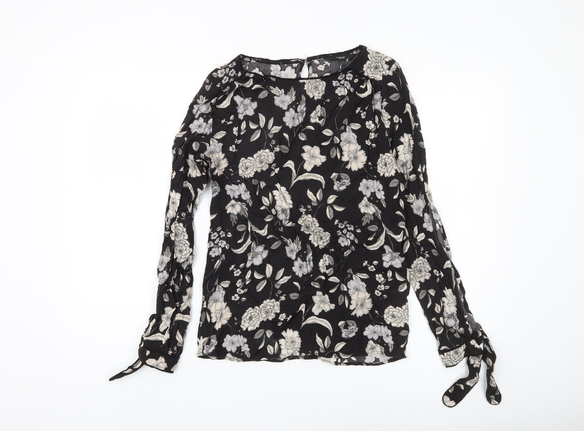 Next Women's Black Floral Long Sleeve Blouse Size 8