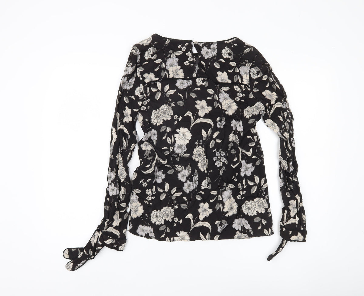 Next Women's Black Floral Long Sleeve Blouse Size 8