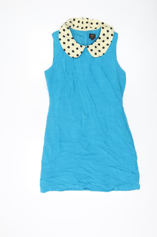 Pop Women's Blue Sleeveless Dress, Polka Dot Collar Size 2