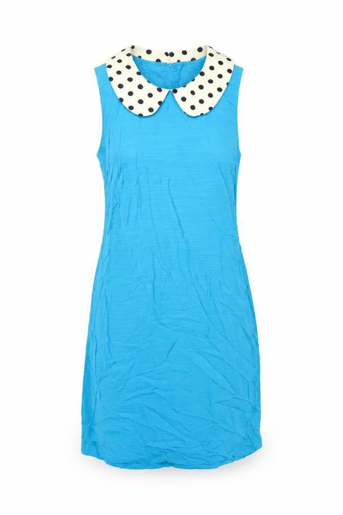 Pop Women's Blue Sleeveless Dress, Polka Dot Collar Size 2