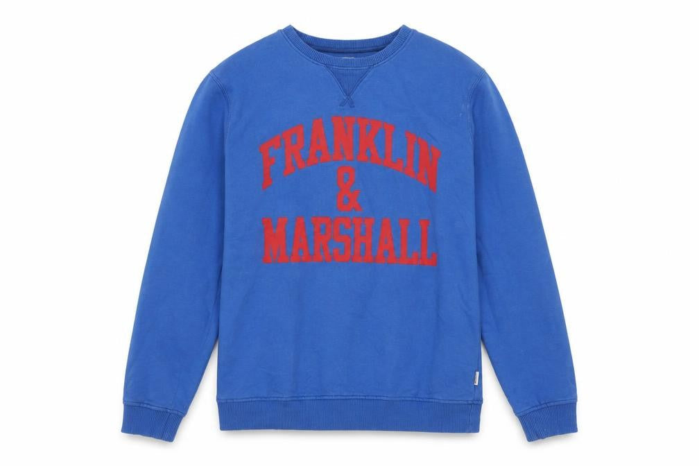 Franklin & Marshall Boys Blue Crew Neck Pullover Sweatshirt