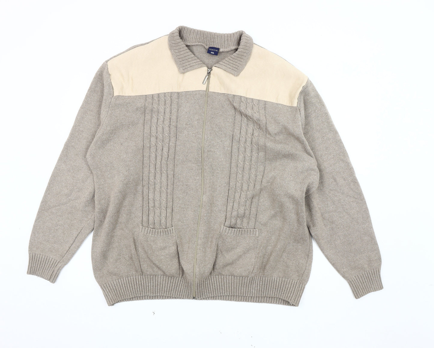 Tootal Men’s Beige Knit Jacket 2XL Full Zip Casual