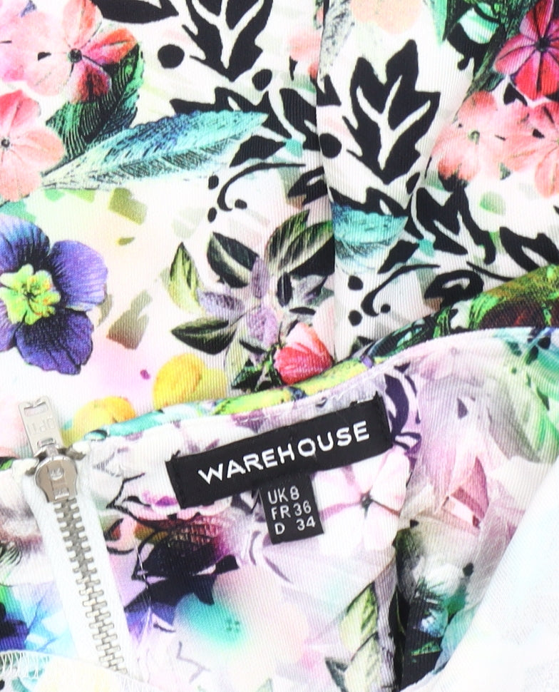 Warehouse Women's Multicoloured Floral A-Line Dress Size 8