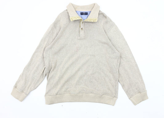 Marks and Spencer Men's Beige Henley Jumper L