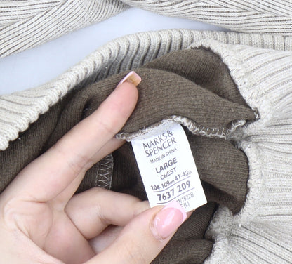 Marks & Spencer Men's Beige Henley Jumper L
