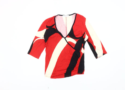 Just Elegance Women's Geometric V-Neck Top, Size 12, Red/Black