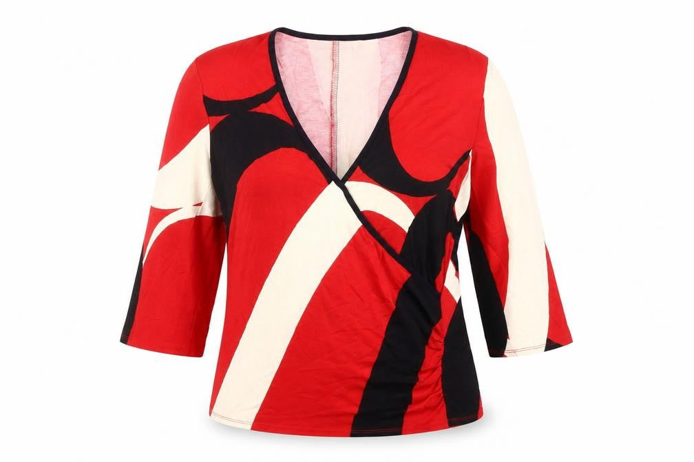 Just Elegance Women's Geometric V-Neck Top, Size 12, Red/Black