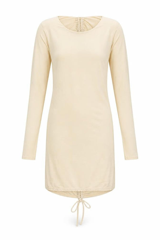 Front view of Missguided Women's Beige Long Sleeve Bodycon Dress, size 8