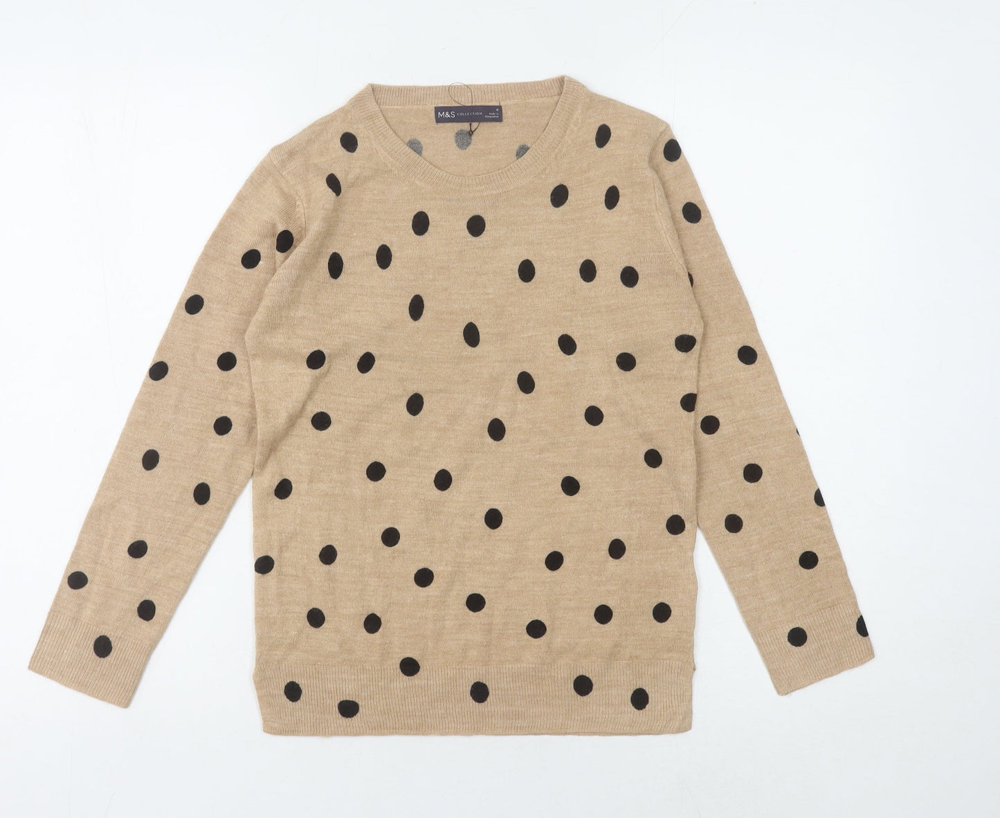 Marks and Spencer Women's Beige Polka Dot Jumper Size 6