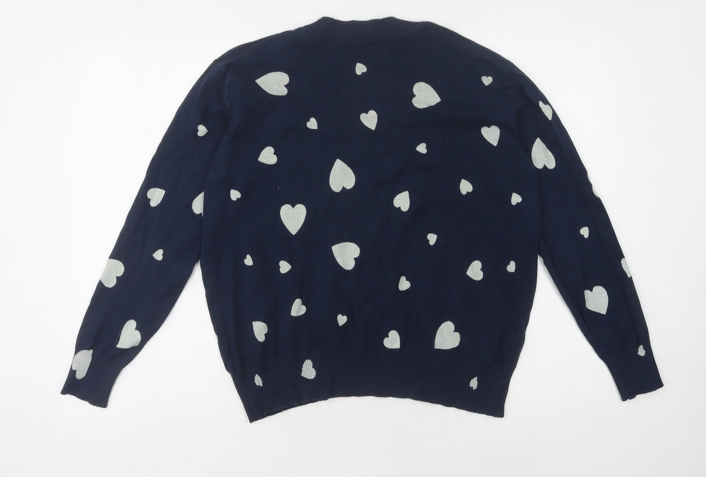 Marks and Spencer Women's M Blue V-Neck Heart Jumper