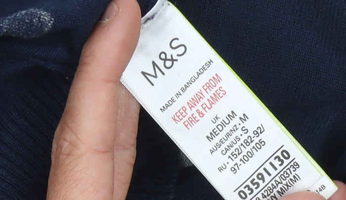 Marks and Spencer Women's M Blue V-Neck Heart Jumper