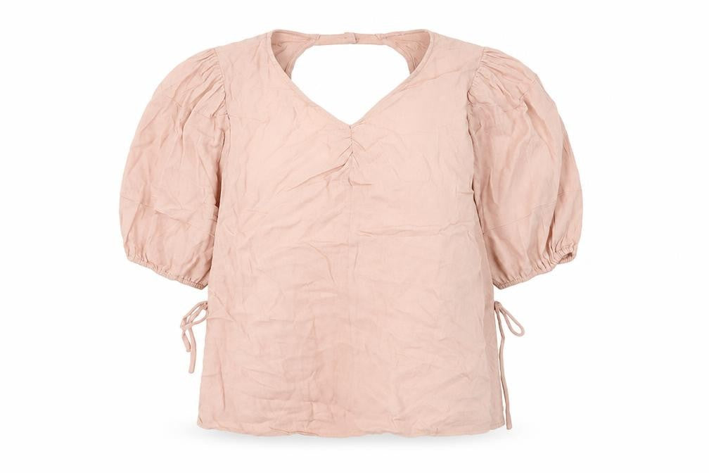 H&M Women's Beige Puff Sleeve Blouse M Viscose