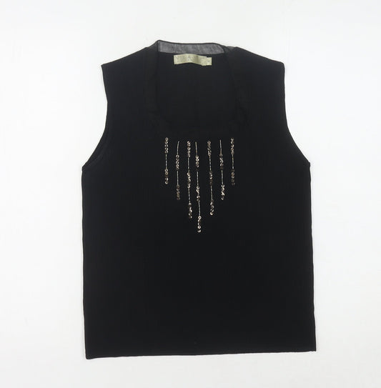 VIZ-A-VIZ Women's Black Sequined Sleeveless Tank - Size 12