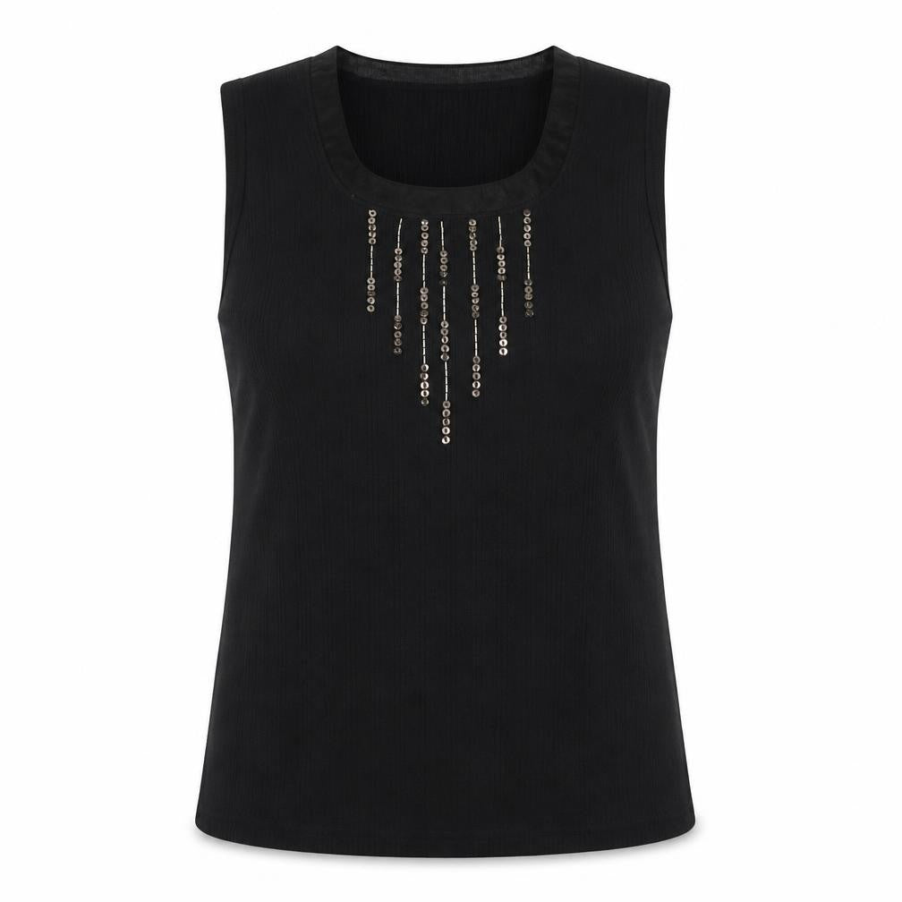 VIZ-A-VIZ Women's Black Sequined Sleeveless Tank - Size 12