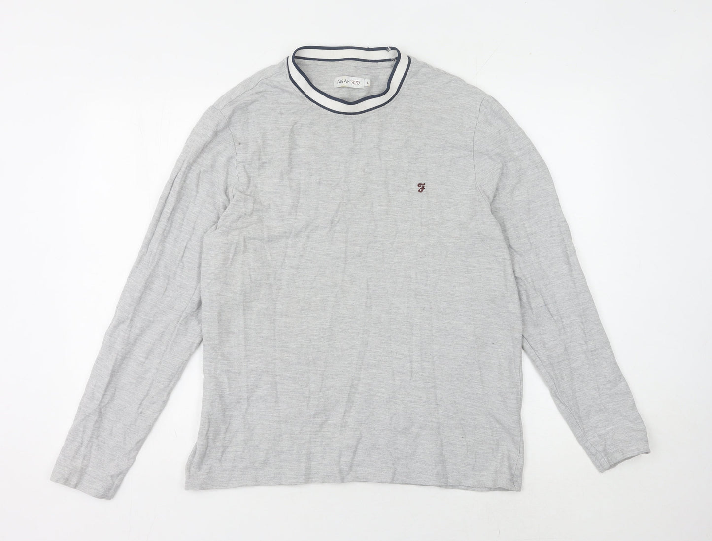 Farah 1920 Men's Grey Long Sleeve Crew Neck T-Shirt Size L