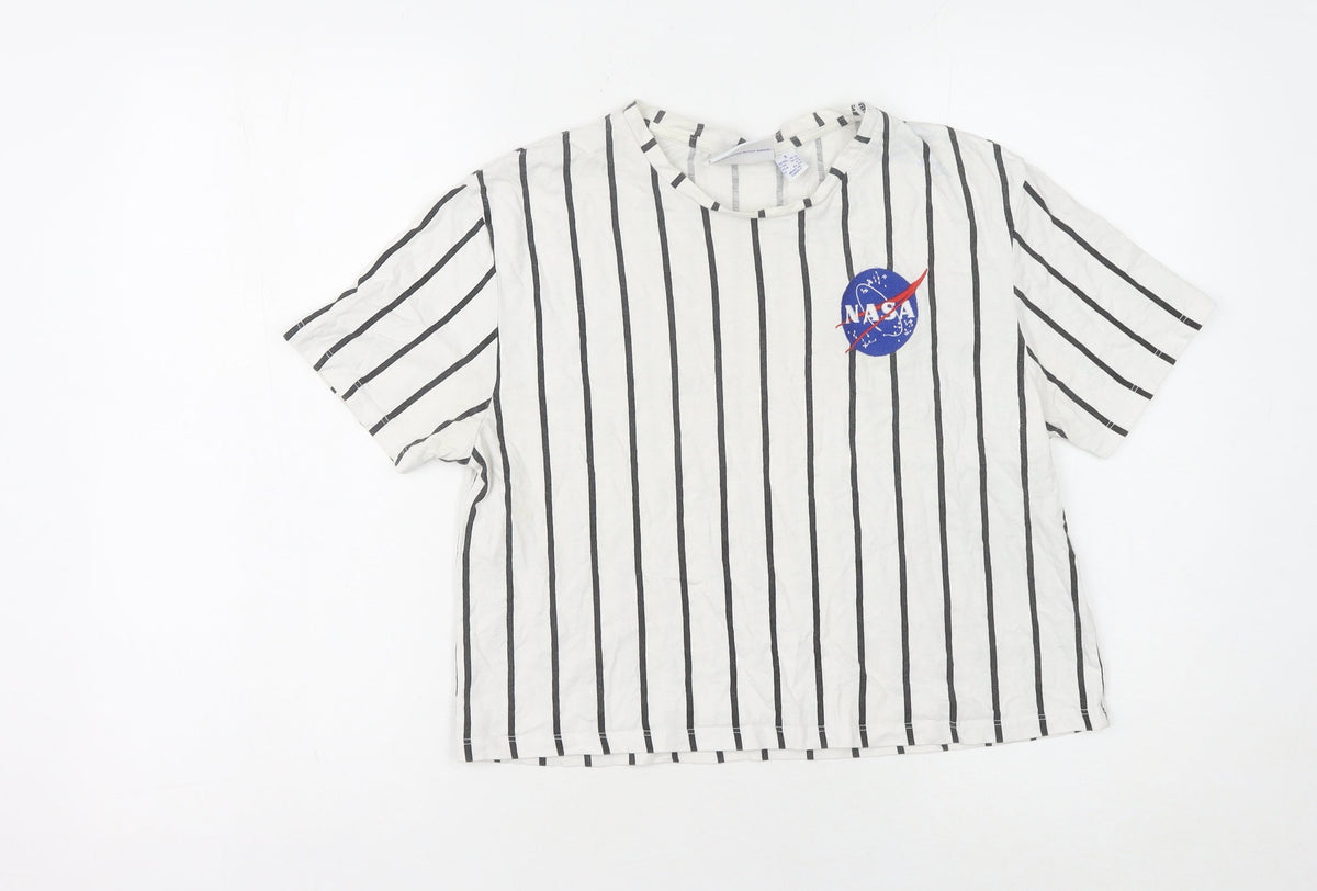 NASA Unisex Space T-Shirt White S Striped Cotton