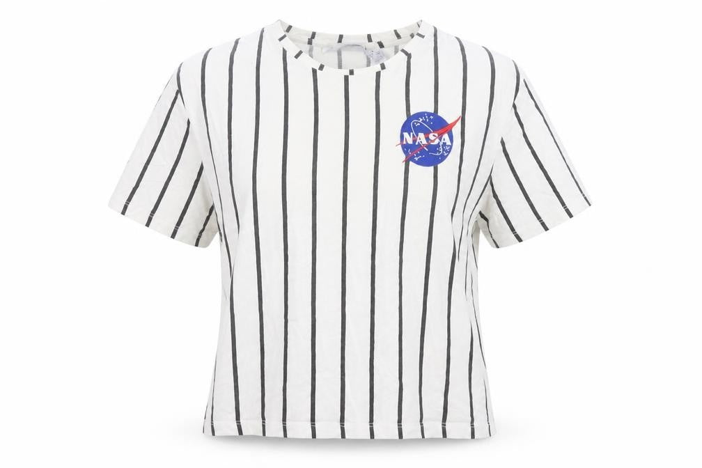 NASA Unisex Space T-Shirt White S Striped Cotton