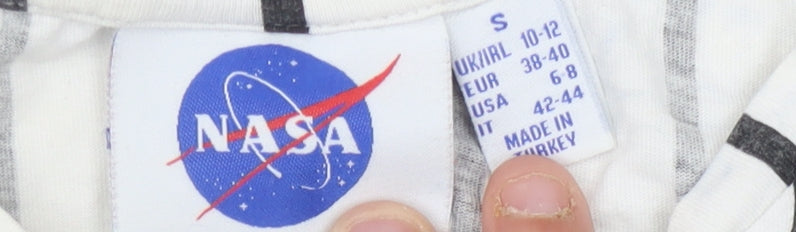 NASA Unisex Space T-Shirt White S Striped Cotton