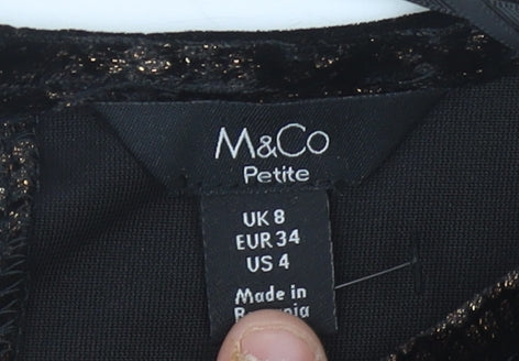 M&Co Women's Black Velour Jersey Top UK 8