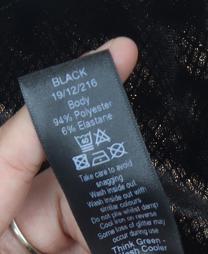 M&Co Women's Black Velour Jersey Top UK 8