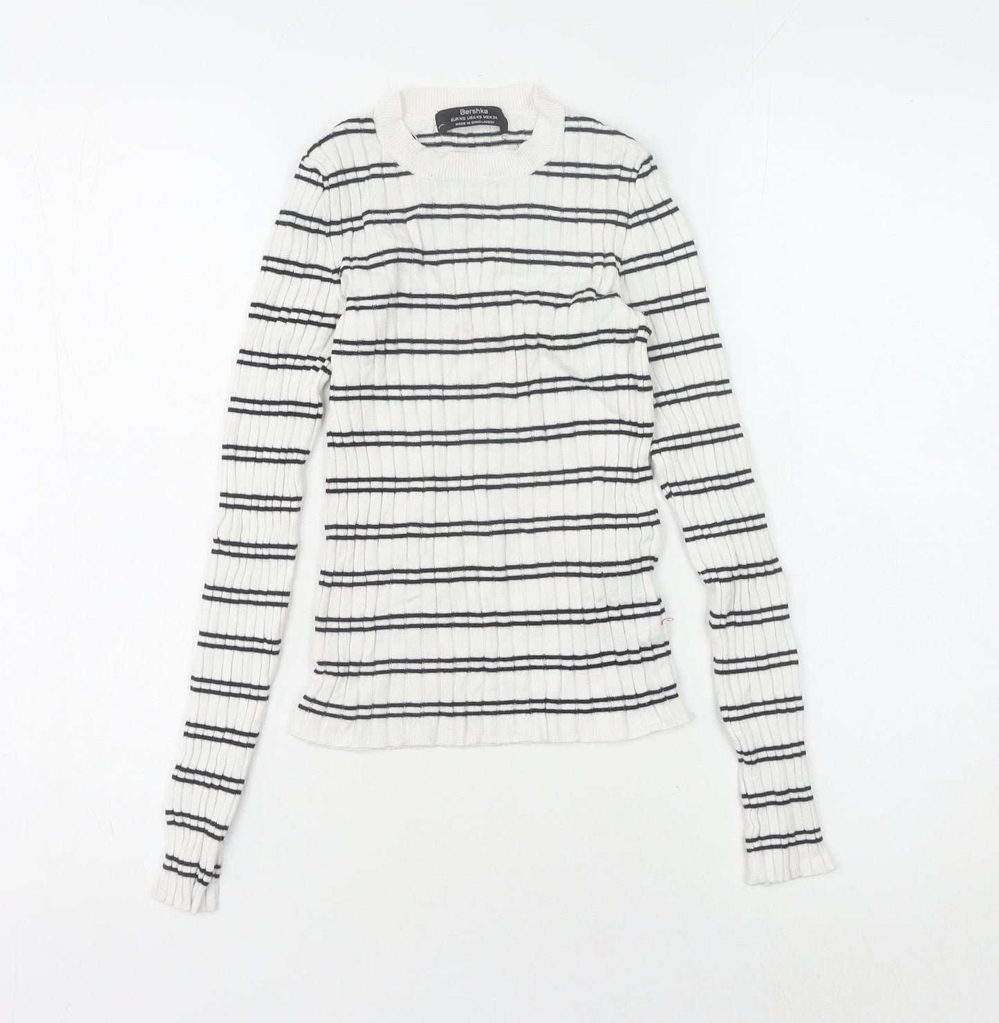 Bershka Women's White XS Striped Pullover Jumper