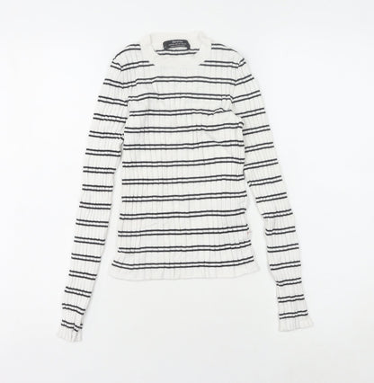 Bershka Women's White XS Striped Pullover Jumper