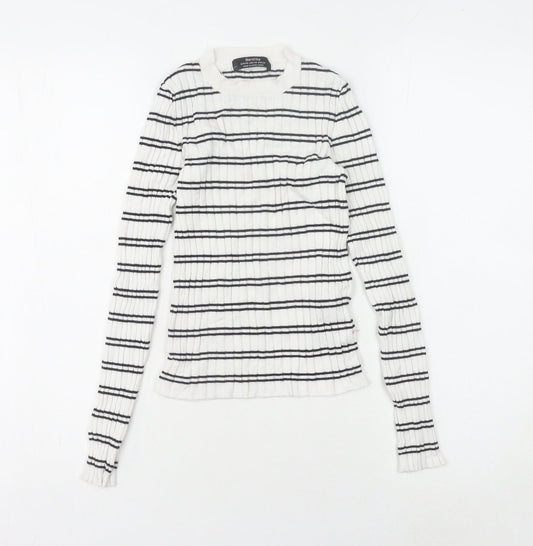 Bershka Women's White XS Striped Pullover Jumper