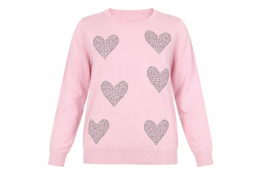 Bonmarché Women's Pink Heart Studded Pullover Jumper Size 12