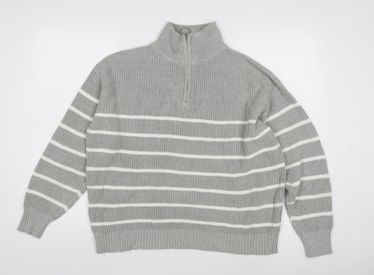 Sosandar Women's Grey Striped Mock Neck Jumper