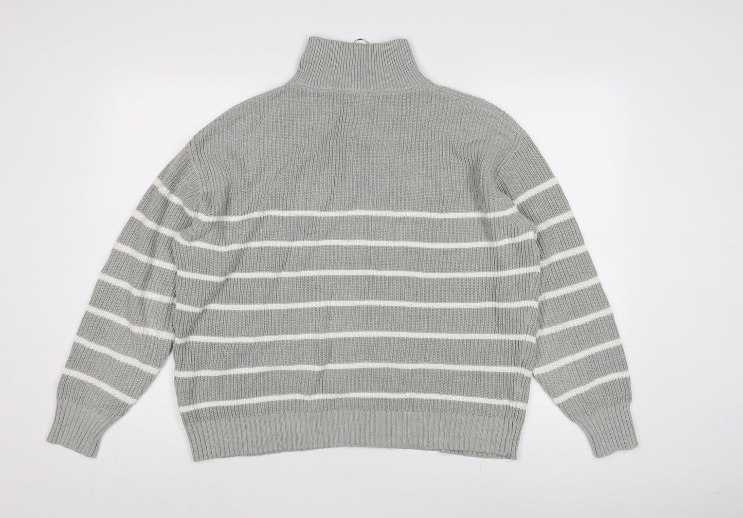 Sosandar Women's Grey Striped Mock Neck Jumper