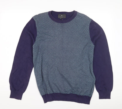 Marks & Spencer Men's Blue Geometric Pullover Jumper L