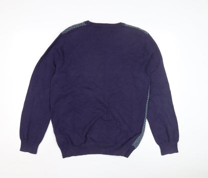 Marks & Spencer Men's Blue Geometric Pullover Jumper L