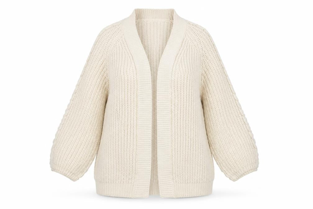 Mango Women's Beige Open Front Cardigan, Size 8, Chunky Knit