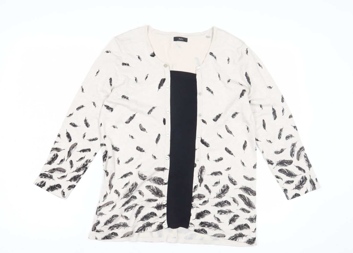 M&Co Women's Ivory Feather Print Cardigan Size 14