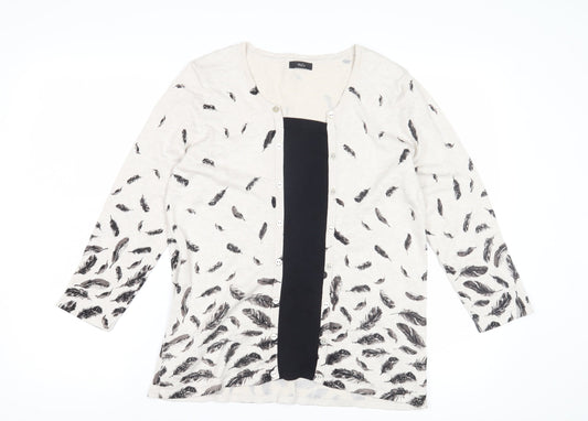 M&Co Women's Ivory Feather Print Cardigan Size 14