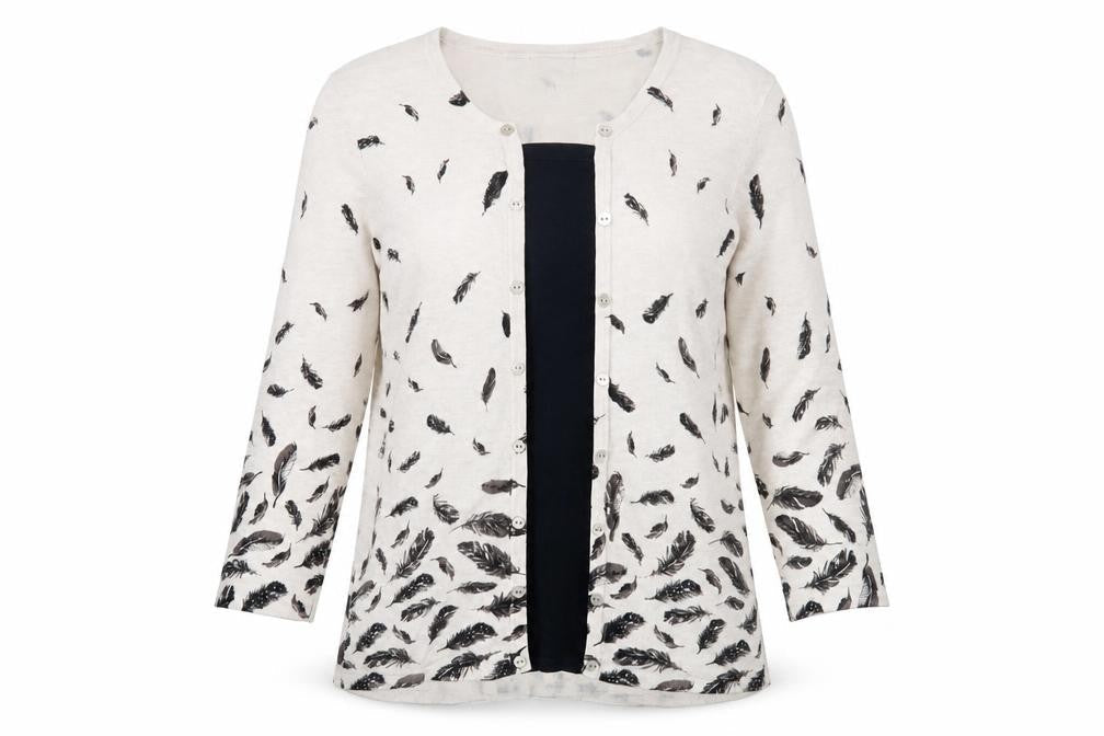 M&Co Women's Ivory Feather Print Cardigan Size 14