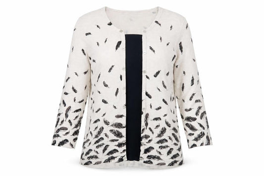 M&Co Women's Ivory Feather Print Cardigan Size 14