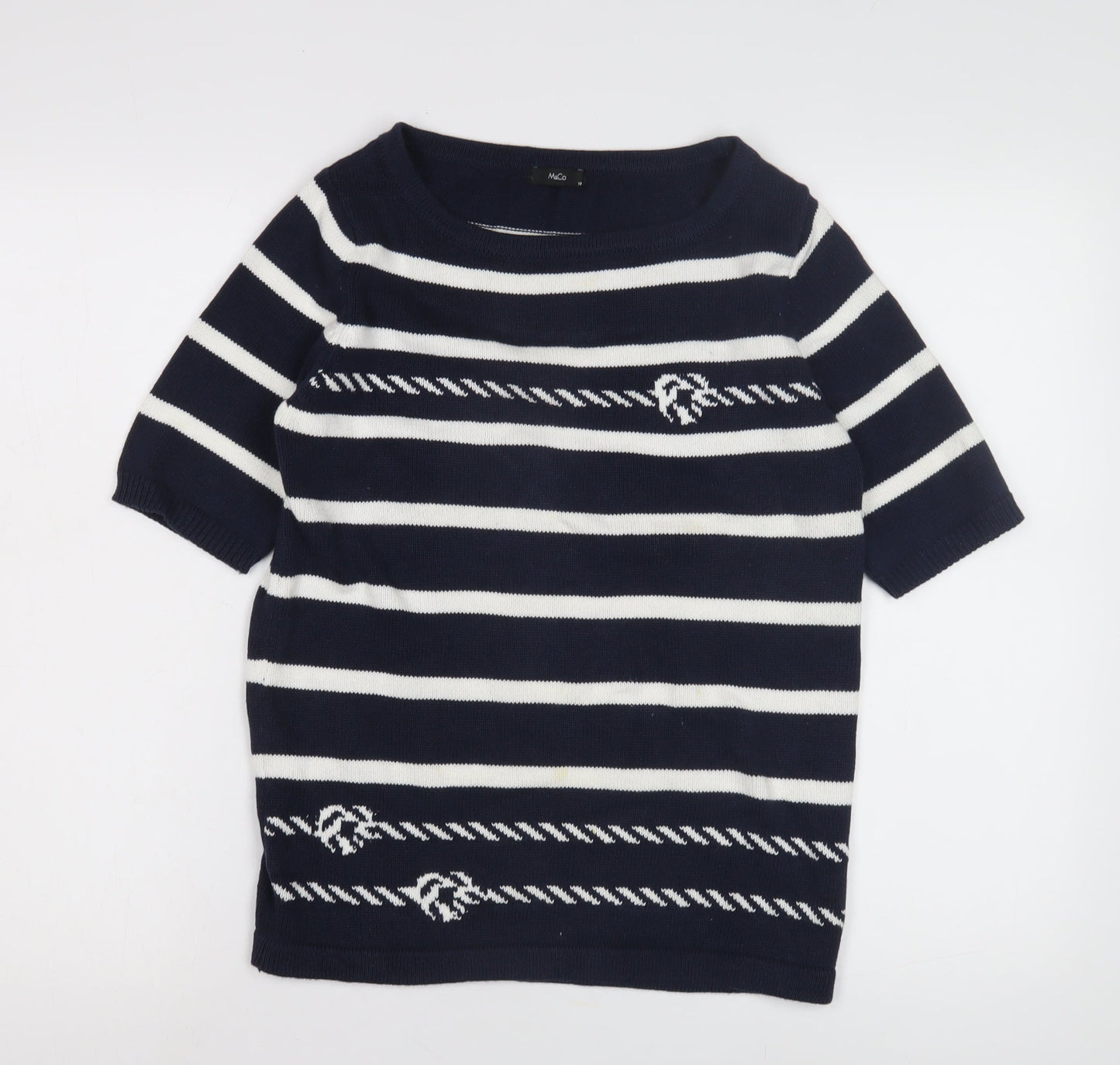 M&Co Women's Blue Striped Pullover Jumper, Size 10