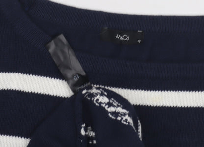M&Co Women's Blue Striped Pullover Jumper, Size 10