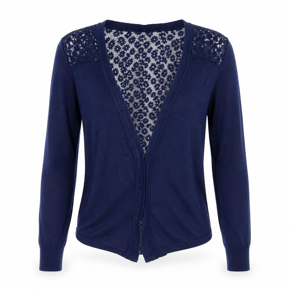 Mixumi Women's Blue Floral Embroidered Open Front Cardigan