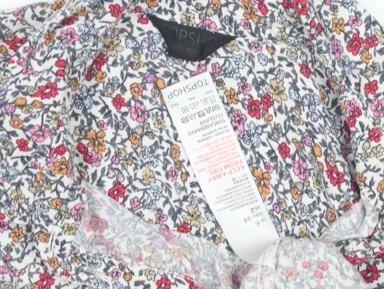 Topshop Women's Floral Collared Blouse, Size 6, Multicoloured