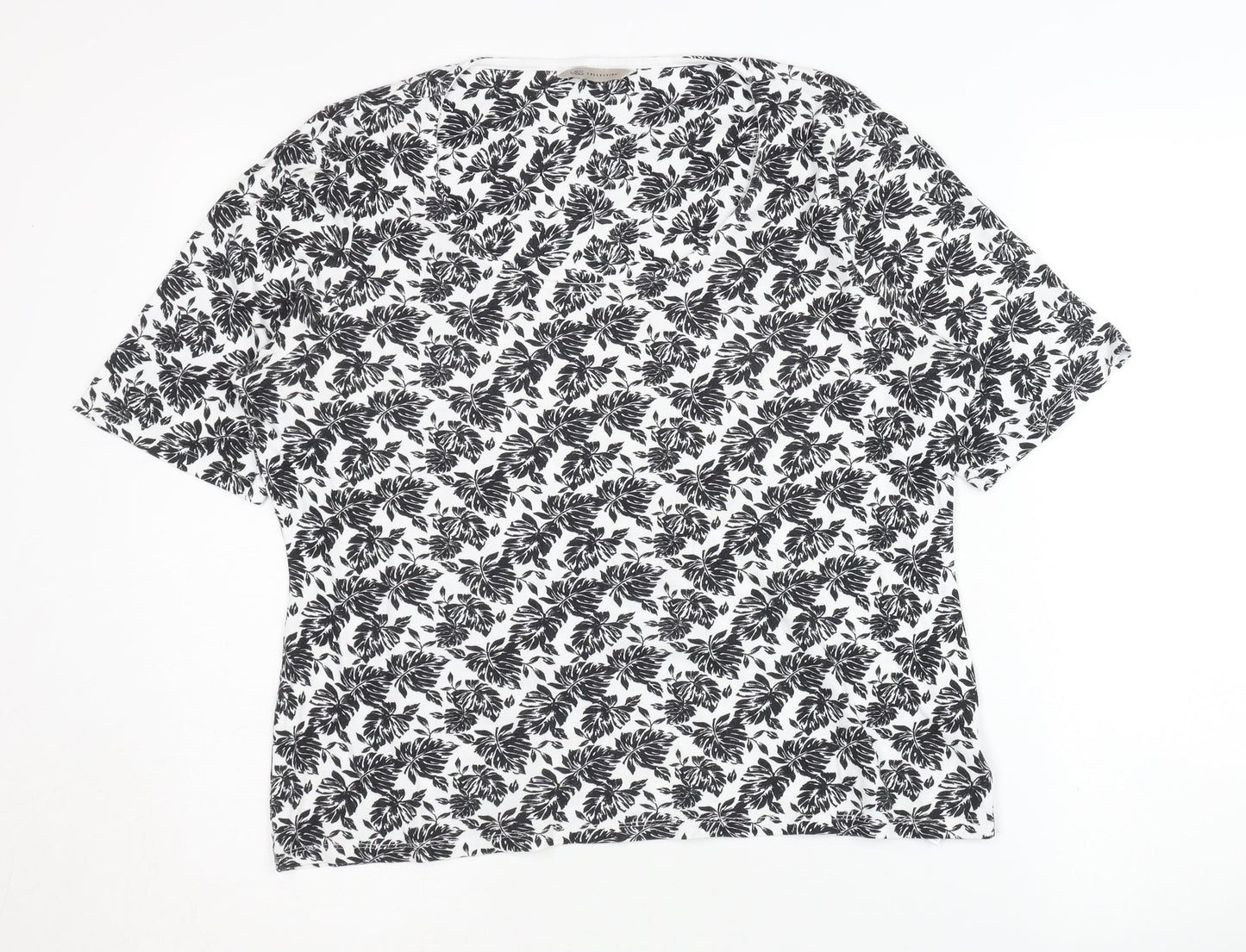 Marks and Spencer Women's Black Floral T-Shirt Size 16 Casual