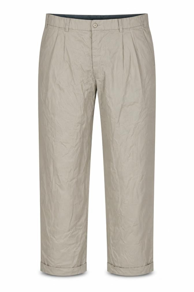 Melka Men's Beige Regular Fit Pleated Trousers