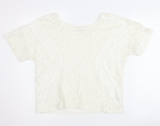 Monsoon Women's Ivory Lace Floral Short Sleeve Blouse
