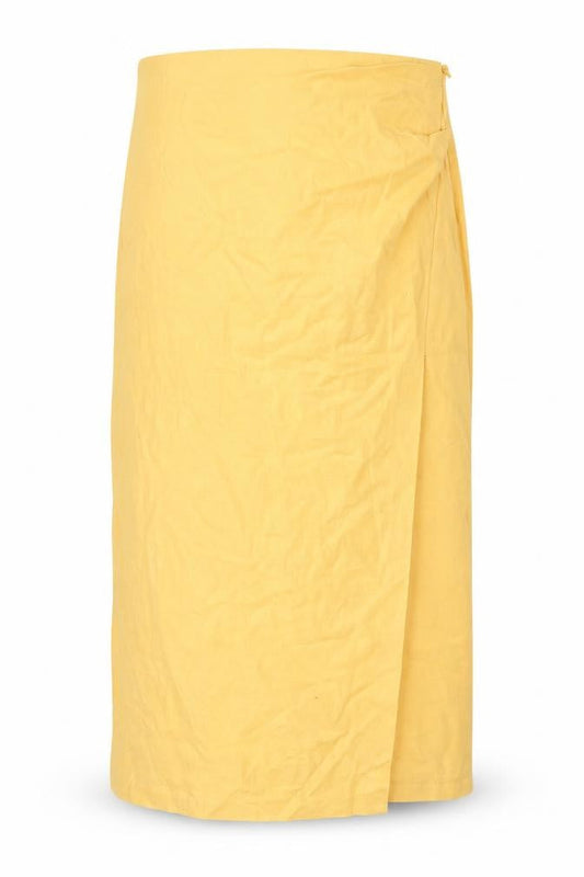 Zara Women's Yellow Linen Pencil Midi Skirt XL