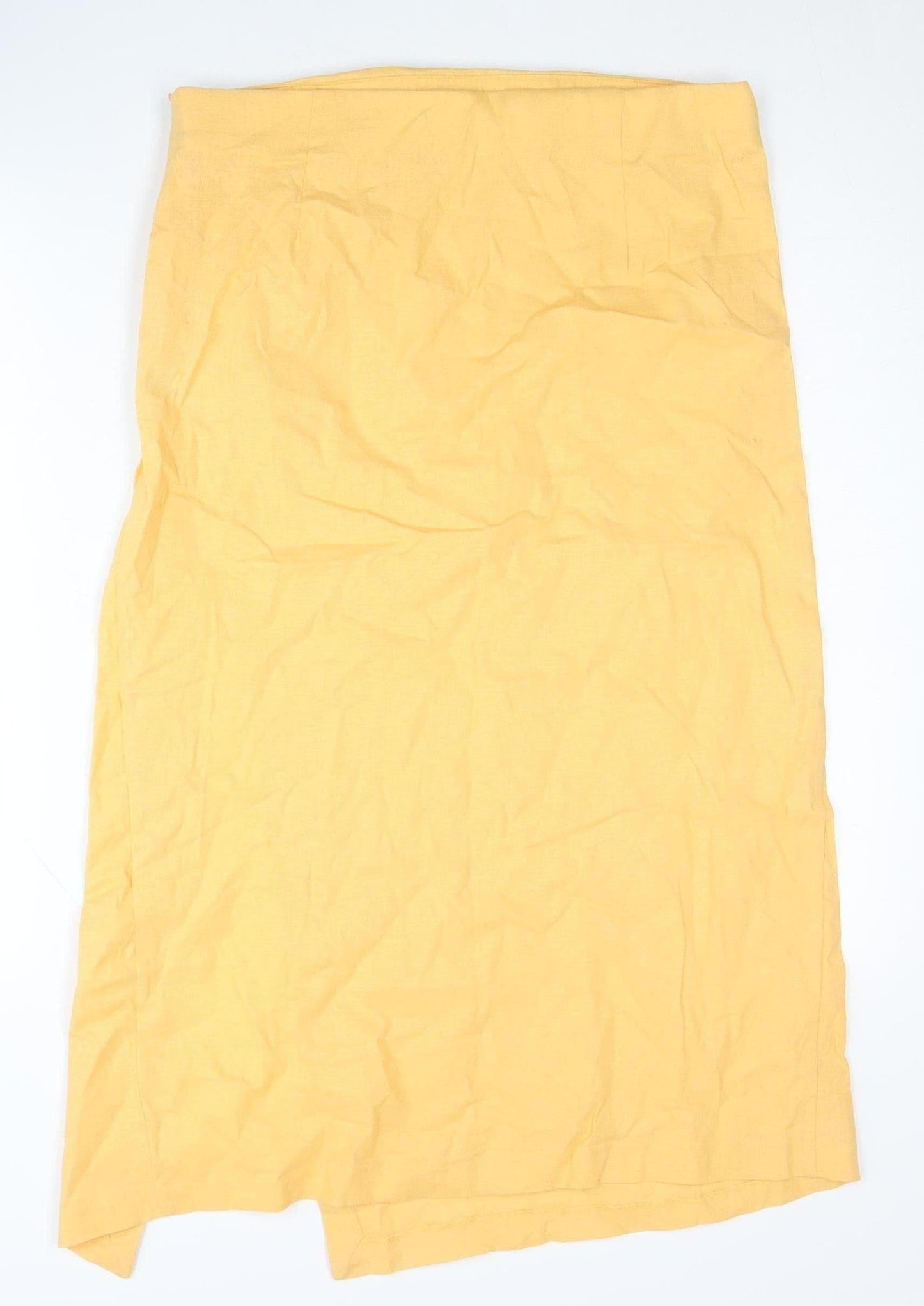 Zara Women's Yellow Linen Pencil Midi Skirt XL