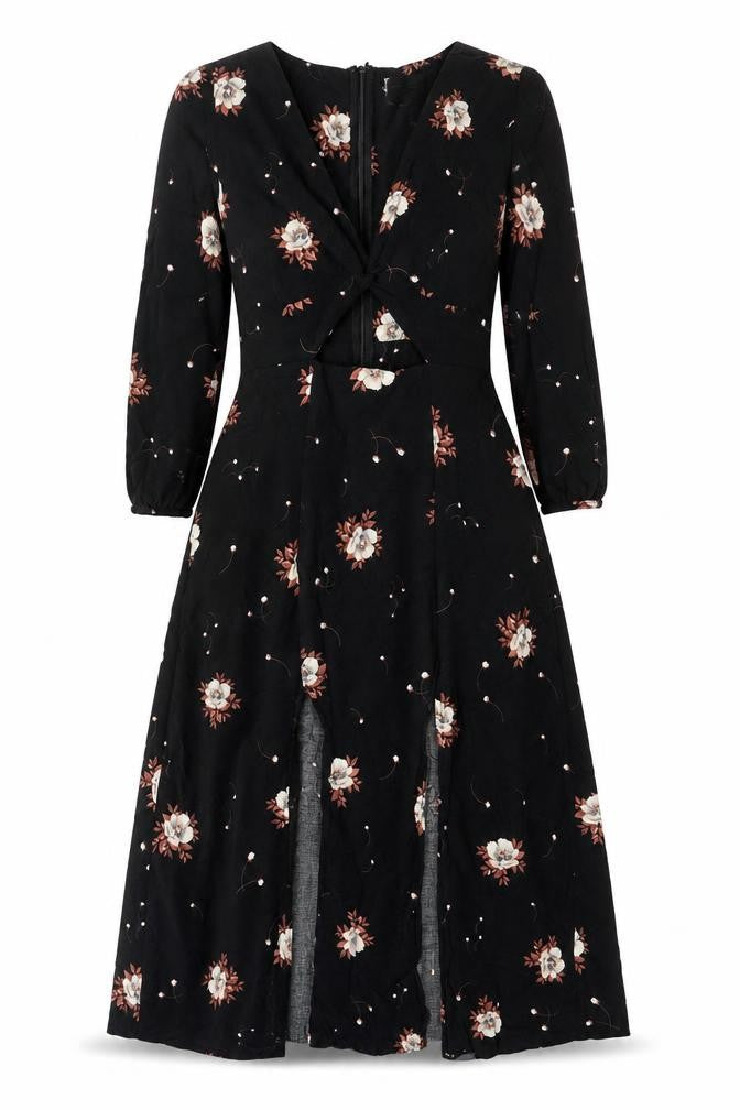 Cotton Candy LA Women's Black Floral Midi A-Line Dress S