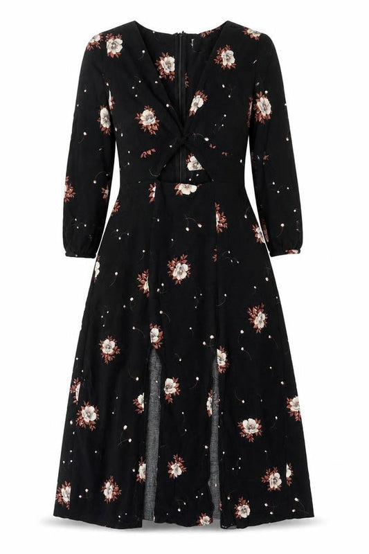 Cotton Candy LA Women's Black Floral Midi A-Line Dress S